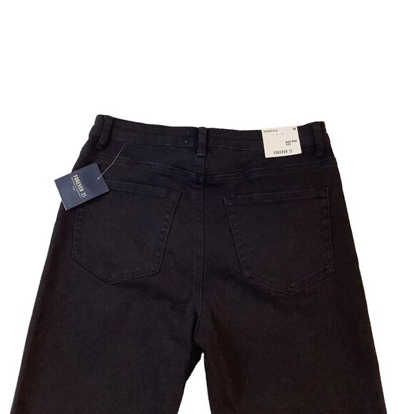 NWT Forever 21 High Rise Crop Ankle Fringe Hem Black Denim Jeans Size 29 - Picture 9 of 11